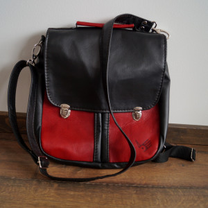 PRL Skórzany PLECAK / TORBA CZARNO-CZERWONY