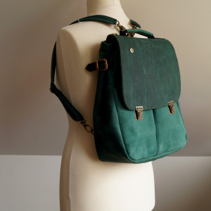 LILITH CHIMERA Plecak/Torba Zielona Skóra CRAZY HORSE Zamsz