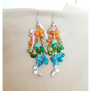 5309 długie kolczyki zielone pomarańczowe