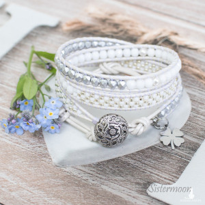 Bransoletka boho Swarovski White Silver