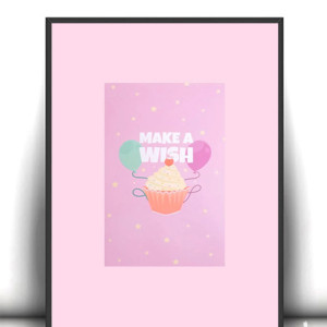 różowy plakat do kuchni, pastelowe plakaty do domu, ciasteczko plakat, ciasteczko obrazek a4, plakat z ciastkiem, plakat z ciasteczkiem, make a wish plakat, boho plakaty do małych ramek