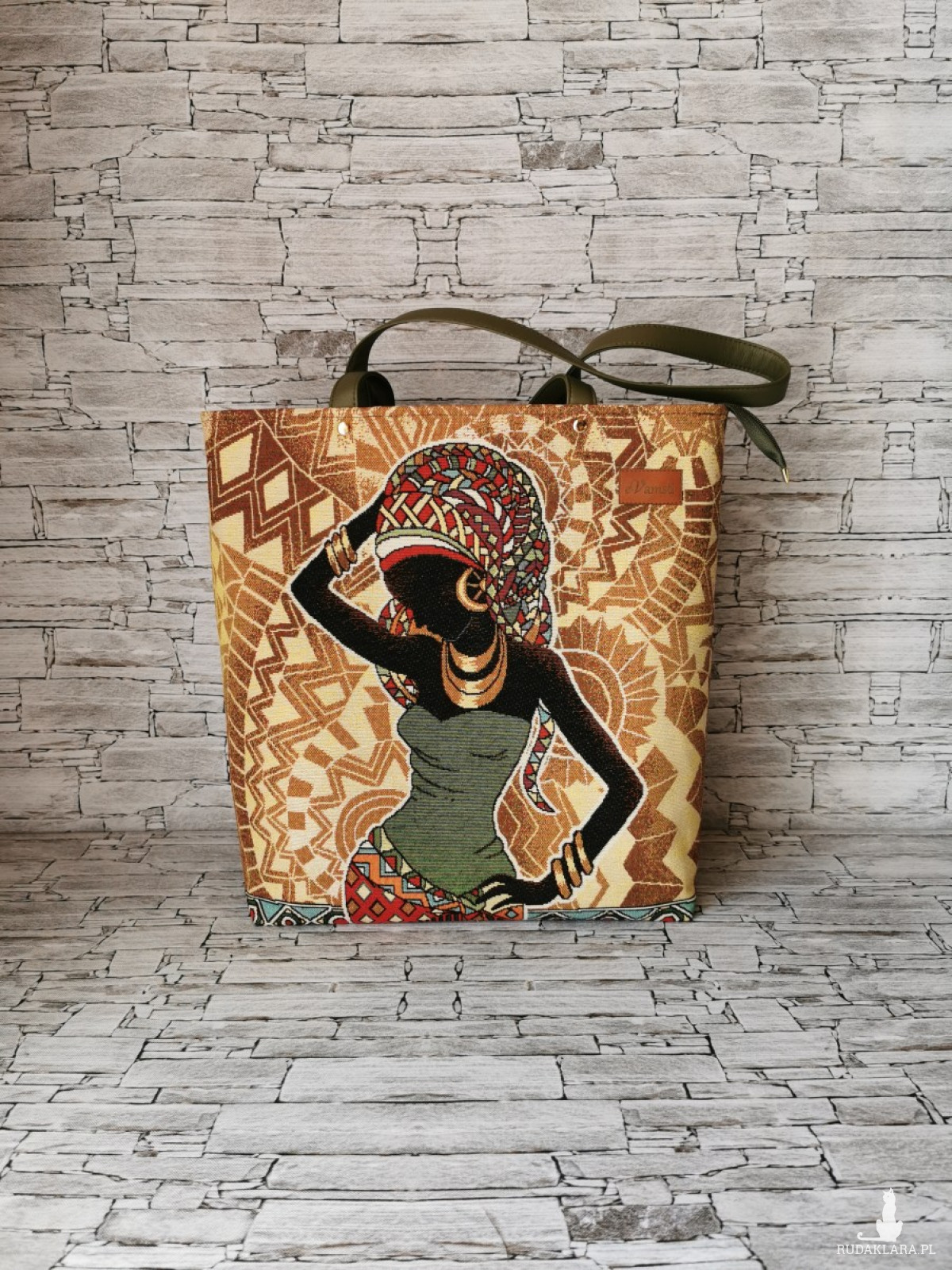 Torebka damska shopper torebka na ramię zamykana - afryka 3 gobelin