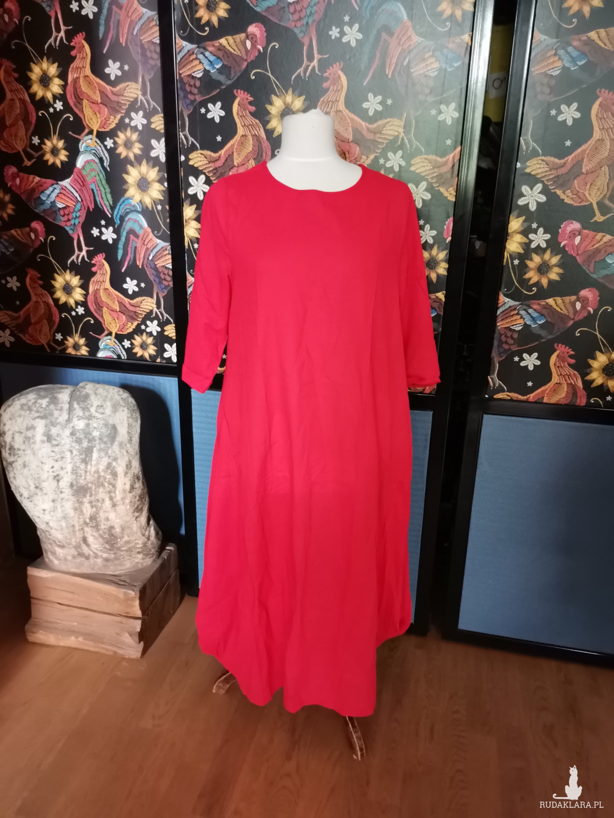 czerwona sukienka oversize bawełna m