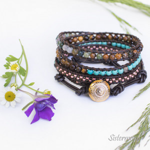 Bransoletka boho minerały Green and Brown