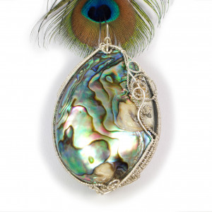 Muszla abalone, Srebrny wisior z muszlą abalone wire wrapped, prezent dla niej, prezent dla mamy, ręcznie robiona biżuteria autorska