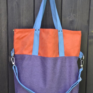 Torba na ramię - color block - fiolet, pomarańcz, turkus