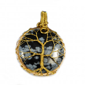 Drzewko szczęścia, mosiężny wisior z Obsydianem, ręcznie wykonany, prezent dla niej, prezent dla mamy, prezent urodzinowy, biżuteria autorska