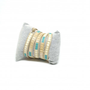 Niebiesko-kremowo-beżowa bransoletka owijana