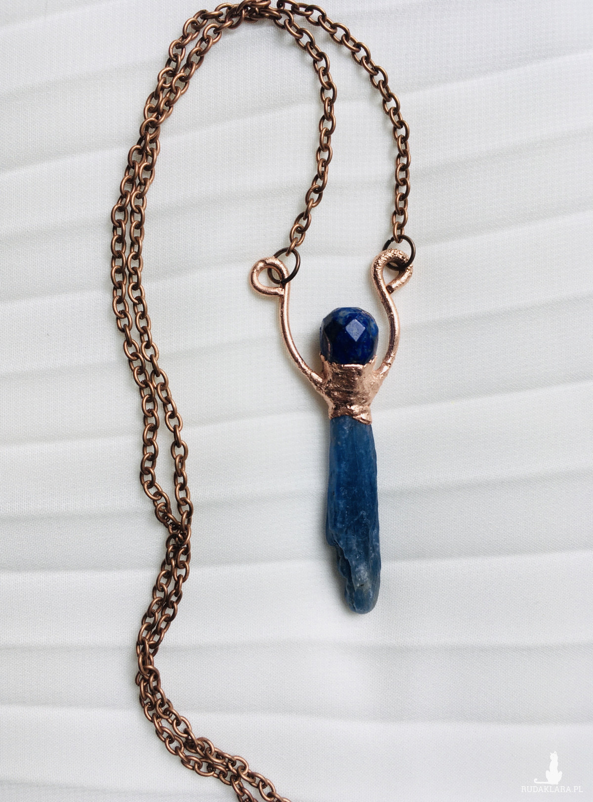 miedziany naszyjnik z kyanitem i lapis lazuli
