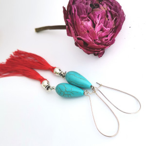 Kolczyki długie chwosty turkus