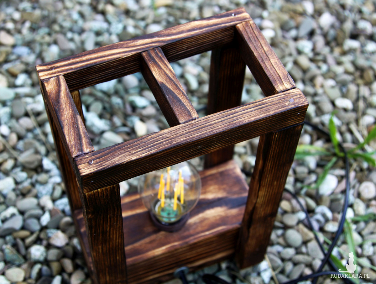 Drewniana lampa UNIKAT handmade nocna/stołowa, lampka z drewna