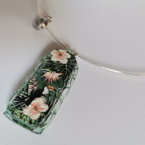 Naszyjnik obroża zielony kwiaty