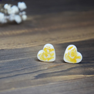 Kolczyki Serca Dwa - nagietek w bieli