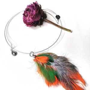 Naszyjnik obroża  pióra pomarancz