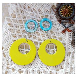 5433 długie kolczyki niebieskie żółte