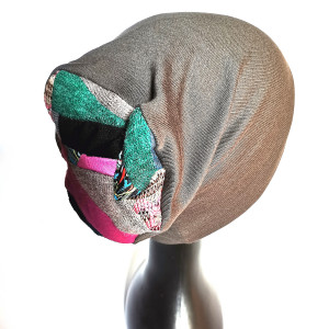 Czapka szara z patchworkiem