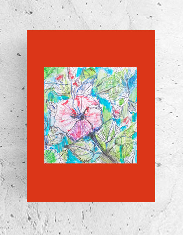 kwiaty rysunek A4, mała akwarela z kwiatami, rośliny obrazek, łąka rysunek 21x30