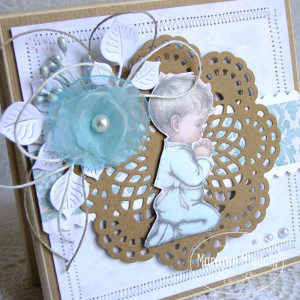 Drewniana kartka pamiątka z okazji Chrztu Świętego