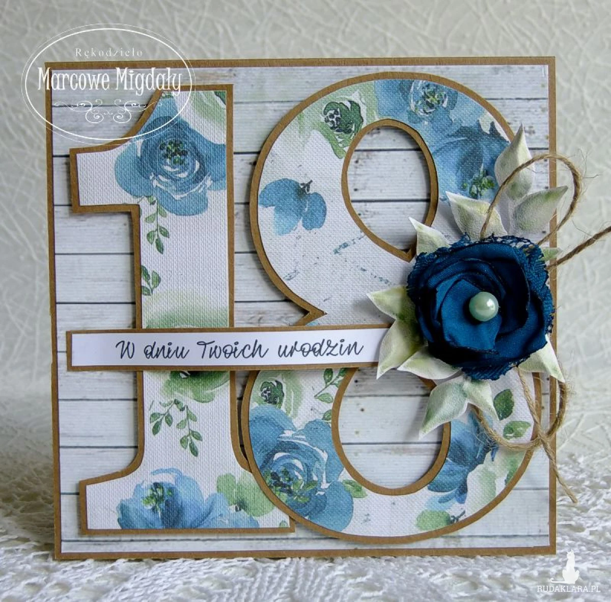 Kartka na osiemnastkę, urodzinowa kartka w pudełku, kwiatowa