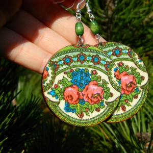 Kolczyki ludowe, biżuteria folkowa, kolczyki boho, kolczyki folk hippie, biżuteria flamenco, Kolczyki w stylu Fridy Kahlo wzór podhalański