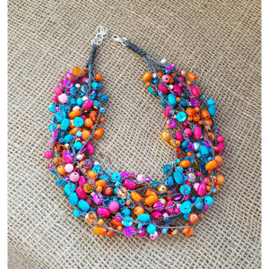5501 naszyjnik niebieski pomarańczowy różowy
