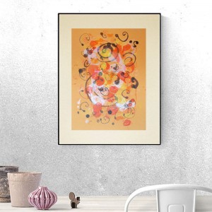 grafika w ciepłych kolorach, abstrakcja do domu, abstrakcyjny rysunek na ścianę, dekoracja do loftu, styl memphis obraz A3, nowoczesna graika 30x40