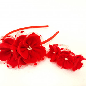 Opaska dla dziewczynki czerwone kwiatuszki, bransoletka