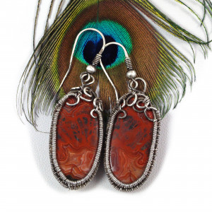 Agat koronkowy, Srebrne kolczyki z agatem crazy lace, ręcznie wykonane, prezent dla niej, prezent dla mamy, prezent urodzinowy biżuteria autorska