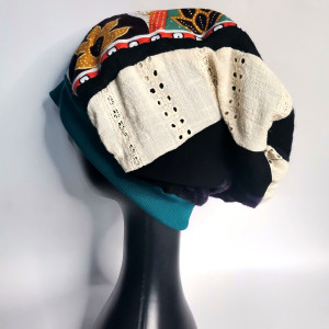 Czapka patchworkowa turbanowa na podszewce smerfetka