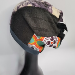 Czapka patchworkowa turbanowa na podszewce smerfetka