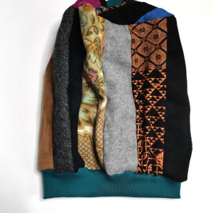 Czapka patchworkowa turbanowa na podszewce smerfetka