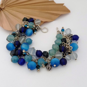 Bransoletka gronko z koralików szklanych i selenitu  / kocie oko/dł.19 cm