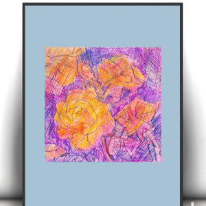 róże obrazek A4, kwiaty obrazek 21x30, boho dekoracja, ogród  rysunek, kwiaty grafika do sypialni