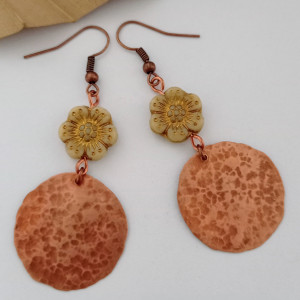 Kolczyki flower z blaszką miedzianą