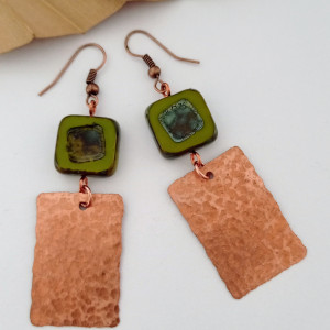 Kolczyki kwadrat z blaszką miedzianą