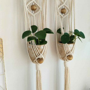 Kwietnik makrama podwójny, na 2 doniczki - bukowa, naturalna gałąź
