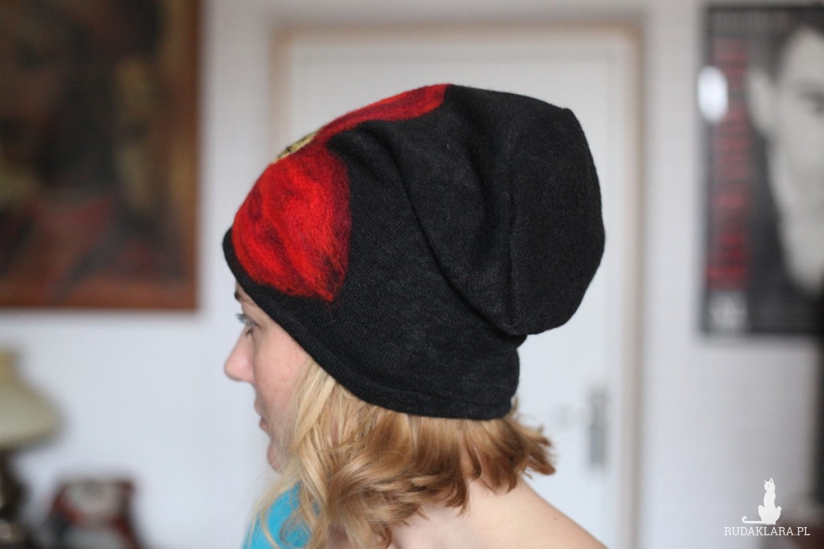 czapka czarna wełniana handmade