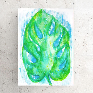 monstera obraz A4, monstera rysunek 21x30, liść obrazek do domu, boho dekoracja na ścianę, ręcznie malowany obrazek A4, akwarela