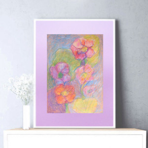 rysunek z kwiatami, kwiaty rysunek 30x40, boho dekoracja do domu, ręcznie malowany obraz