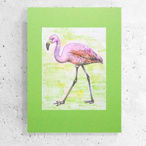 retro plakat A3, vintage plakat z flamingiem, flaming obrazek na ścianę, ptaki plakat, zwierzęta plakat do domu, zoo obrazek 30x40