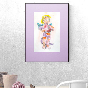 retro plakat A3, vintage plakat z amorkiem, retro obrazek z aniołkiem, amorek obraz 30x40, mały aniołek plakat na ścianę