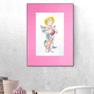 retro plakat A3, amorek obrazek do domu, vintage plakat z amorkiem, maly aniołek obrazek na ściane