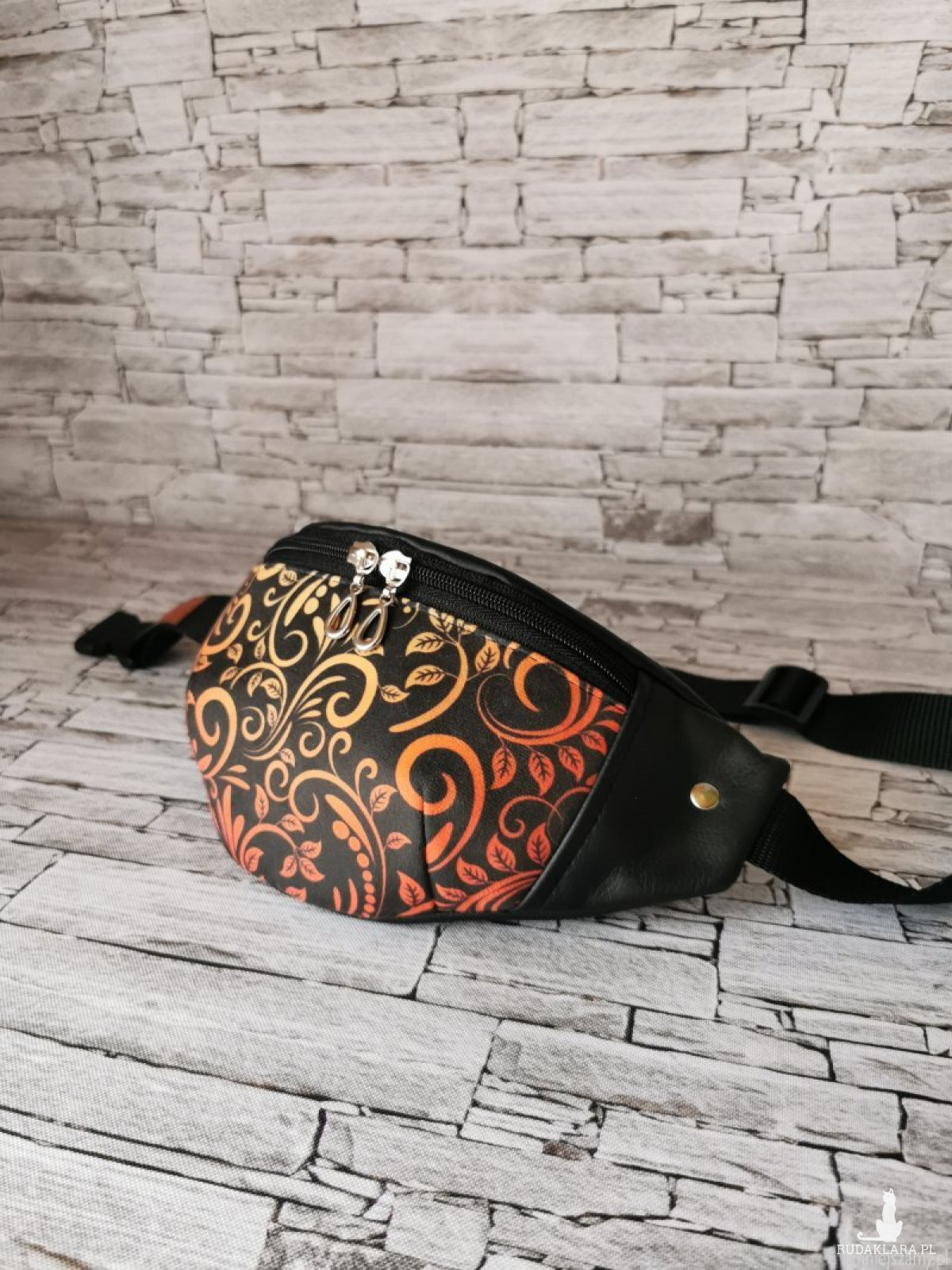 Nerka saszetka biodrowa mini torebka na pas w rozmiarze S/M - ornament pomarańczowo - żółty