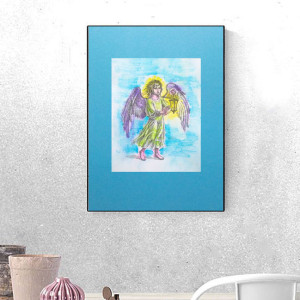 retro plakat A3, vintage obrazek do domu, aniołek plakat 30x40, retro plakat z aniołkiem, vintage obrazek z aniołem, anioł stróż obrazek 30x40, vintage obrazek z aniołem stróżem