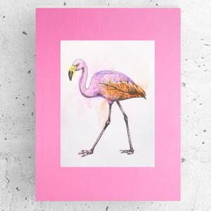 retro plakat A3, vintage plakat z flamingiem, flaming plakat do domu, różowy plakat 30x40, zwierzęta plakat, flaming obrazek vintage
