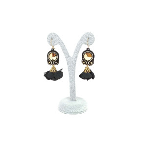 Czarno-złote kolczyki sutasz z kwiatami