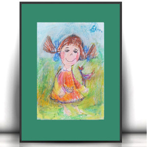 dziewczynka rysunek A4, obrazek z dziewczynką, rustykalna dekoracja na ścianę, rysunek do dziecięcego pokoju