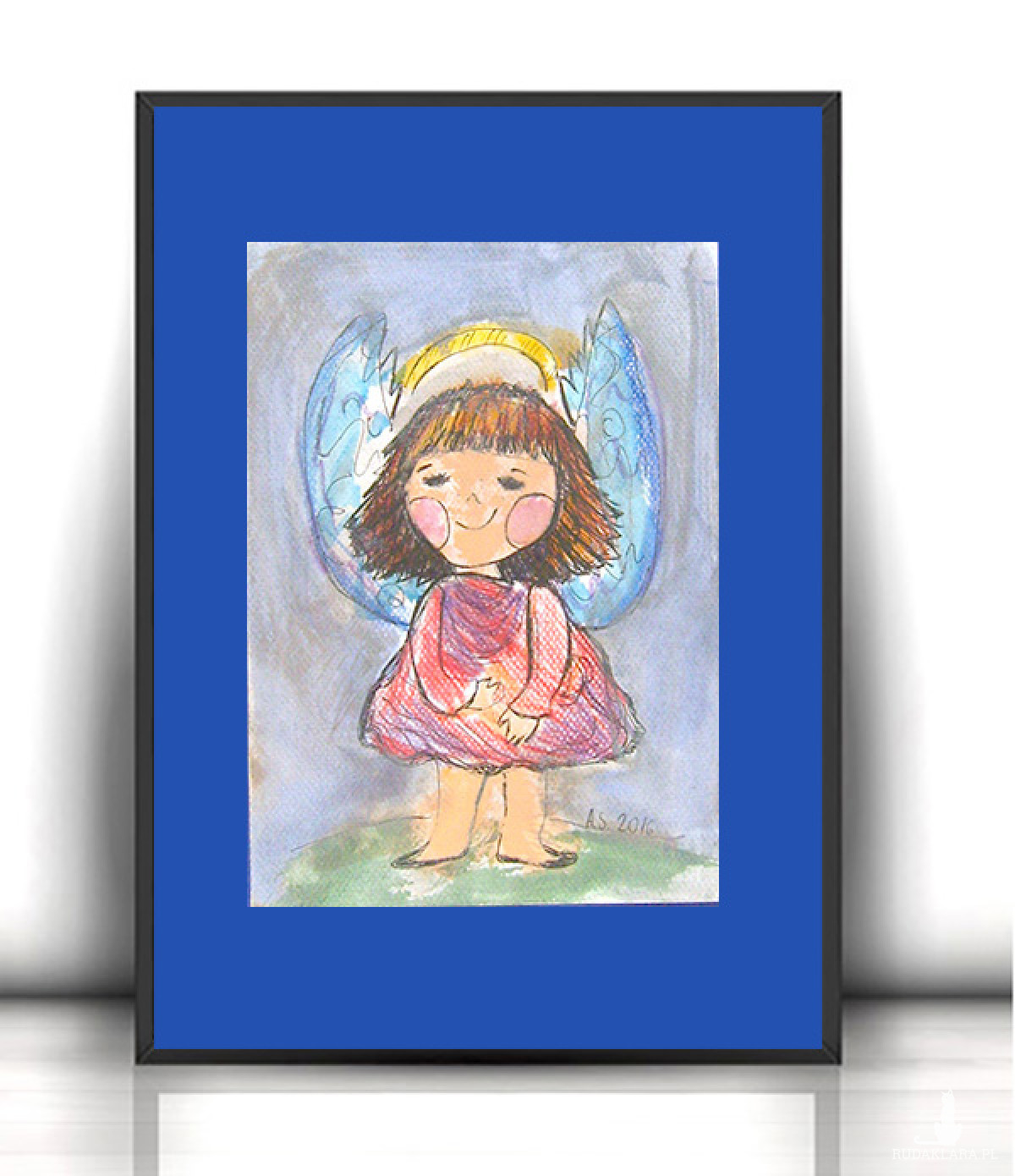 aniołek obrazek A4, akwarela z aniołkiem, aniołek rysunek 21x30, ręcznie malowany obraz z aniołkiem, anioł dekoracja na ścianę