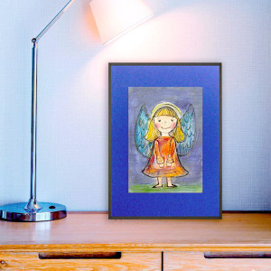 aniołek obrazek A4, akwarela z aniołkiem, aniołek rysunek 21x30, ręcznie malowany obraz z aniołkiem, anioł dekoracja na ścianę