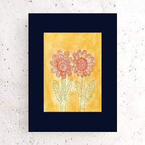 dwa kwiatki rysunek A4, mały obrazek z kwiatkami, kwiaty rysunek do przedpokoju,obrazek w ciepłych kolorach, rustykalny rysunek do domu, boho grafika do sypialni